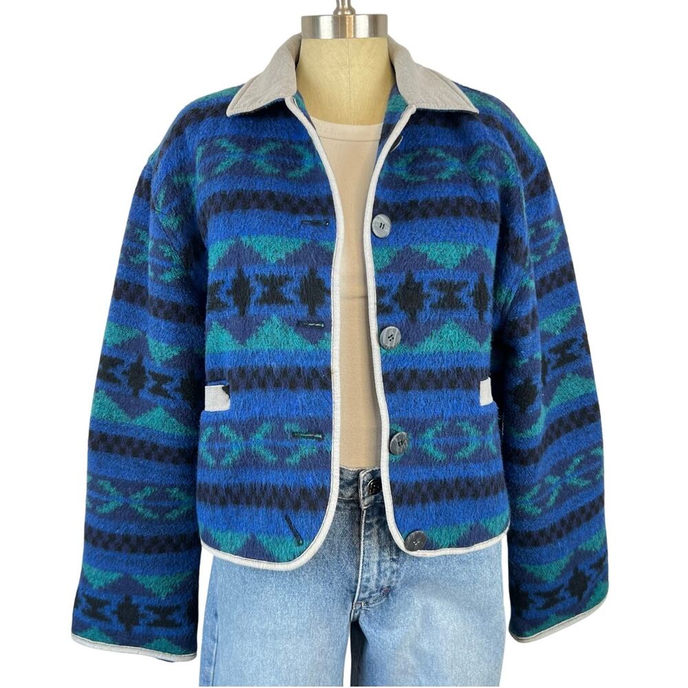 Vintage Anne-Gee Southwestern Aztec Print Collared Button Down Jacket (Sz S)
